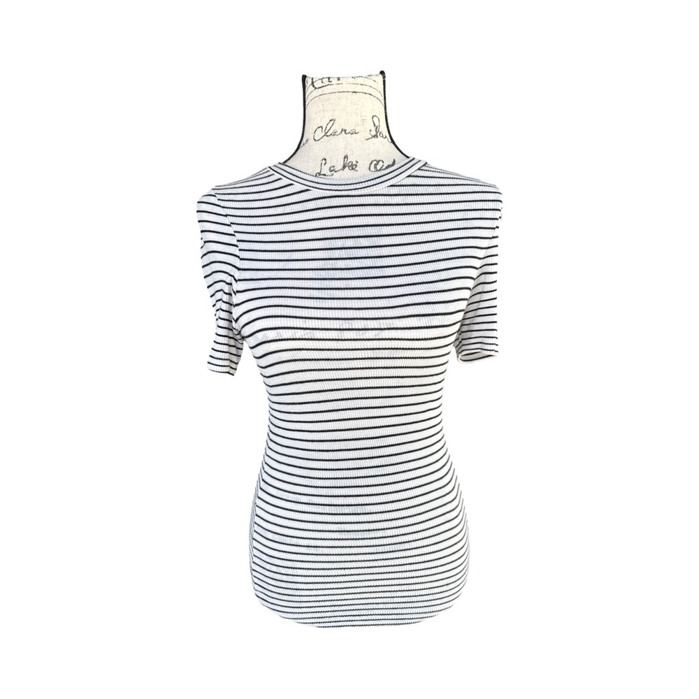 GBTSO Black and White Striped Crew Neck Knit Tee Women’s Size S Like New